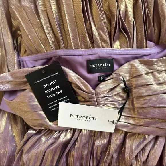 Retrofête Lyanna Metallic Pleated Sweetheart Strapless Maxi Dress Evening Gown - Picture 10 of 15